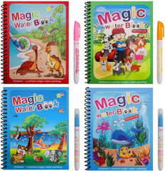 REZNOR Quick Dry Re-Usable Magic Coloring Water Book with Magic Pen (Random Design), Pack of 4