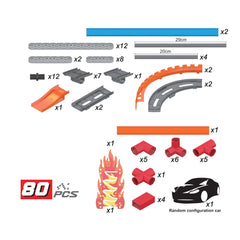Playzu High Speed Pull Back -Rally 81 pcs Single 360 Degree Loops Racing Track Game with Building Block Sets and Two Strong 1:64 Scaled Pull Back Cars for Ages 6+