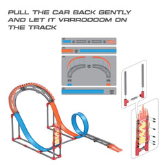 Playzu High Speed Pull Back -Rally 81 pcs Single 360 Degree Loops Racing Track Game with Building Block Sets and Two Strong 1:64 Scaled Pull Back Cars for Ages 6+