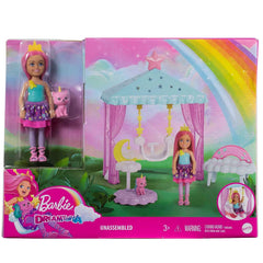 Barbie Dreamtopia Chelsea Small Doll with Gazebo Swing, Kitten and Accessories Playset for Ages 3+