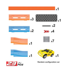 Playzu 23 pcs Single 360 Degree Loop Racing Track Game with Building Block Sets and One Strong 1:64 Scaled Pull Back Car and Track Easy to Assemble for Ages 6+