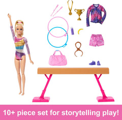 Barbie Gymnastics Doll & Accessories Playset with Blonde Fashion Doll, C-Clip for Flipping Action, Balance Beam, Warm-Up Suit & More for Kids Ages 3+