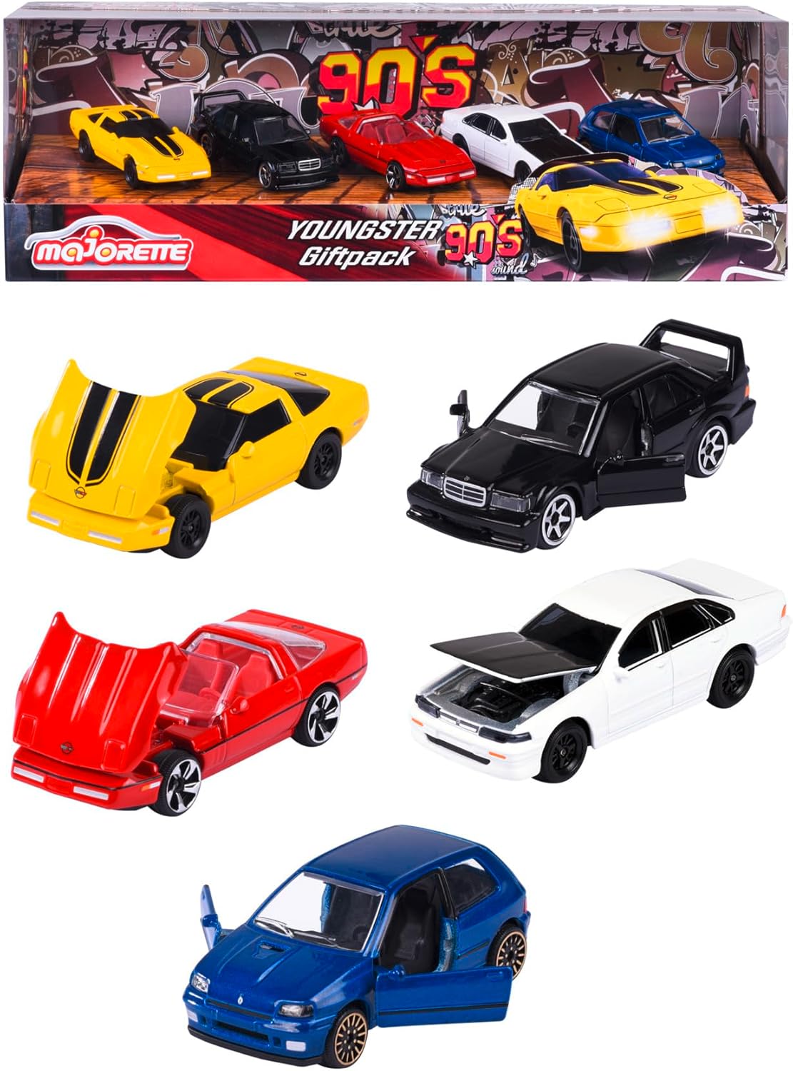 Majorette 90s Youngster 5 Car Giftpack Scale 1:64 Classic Edition For Kids & Collectors Ages 3 and Up