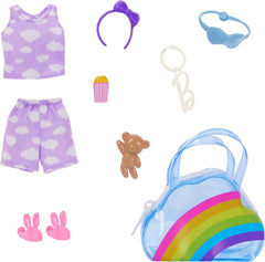 Barbie Clothes and Accessories, Deluxe Keychain Rainbow Bag with Pajamas and Slumber Party Themed Accessories for Kids Ages 3+