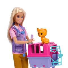 Barbie Careers Animal Rescue & Recovery Playset with Blonde Doll Baby Monkey & Tiger Figures, Carrier & Accessories for Kids Ages 3+