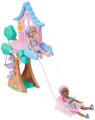 Barbie Treehouse Playset with 2 Chelsea Small Dolls, Toy Car, Swing, Slide, Seesaw, Fairy Wing Accessories & Sticker Sheet for Ages 3+