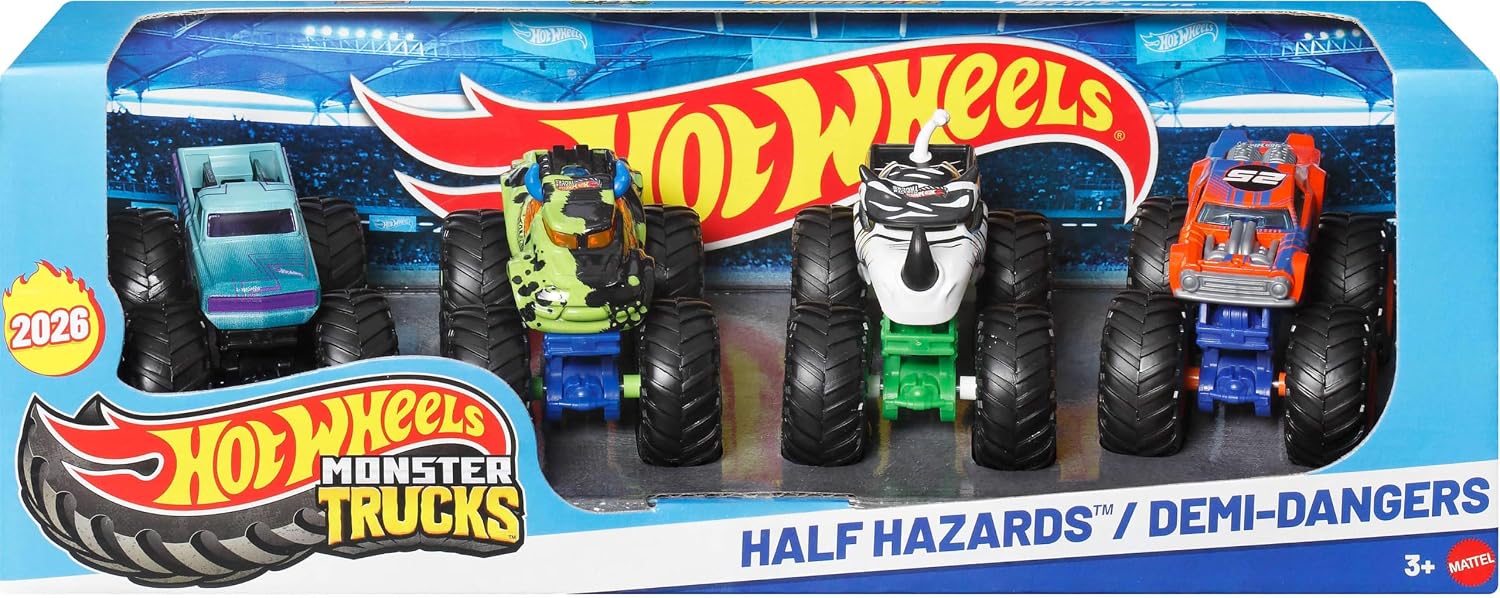 Hot Wheels Monster Trucks Half Hazards Pack 1:64 Scale Monster Trucks Set of 4 with Giant Wheels