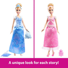 Disney Princess 2-In-1 Stories Cinderella Fashion Doll With 2 Snap-On Bodices, 2 Skirts & 9 Accessories For Kids Ages 3+
