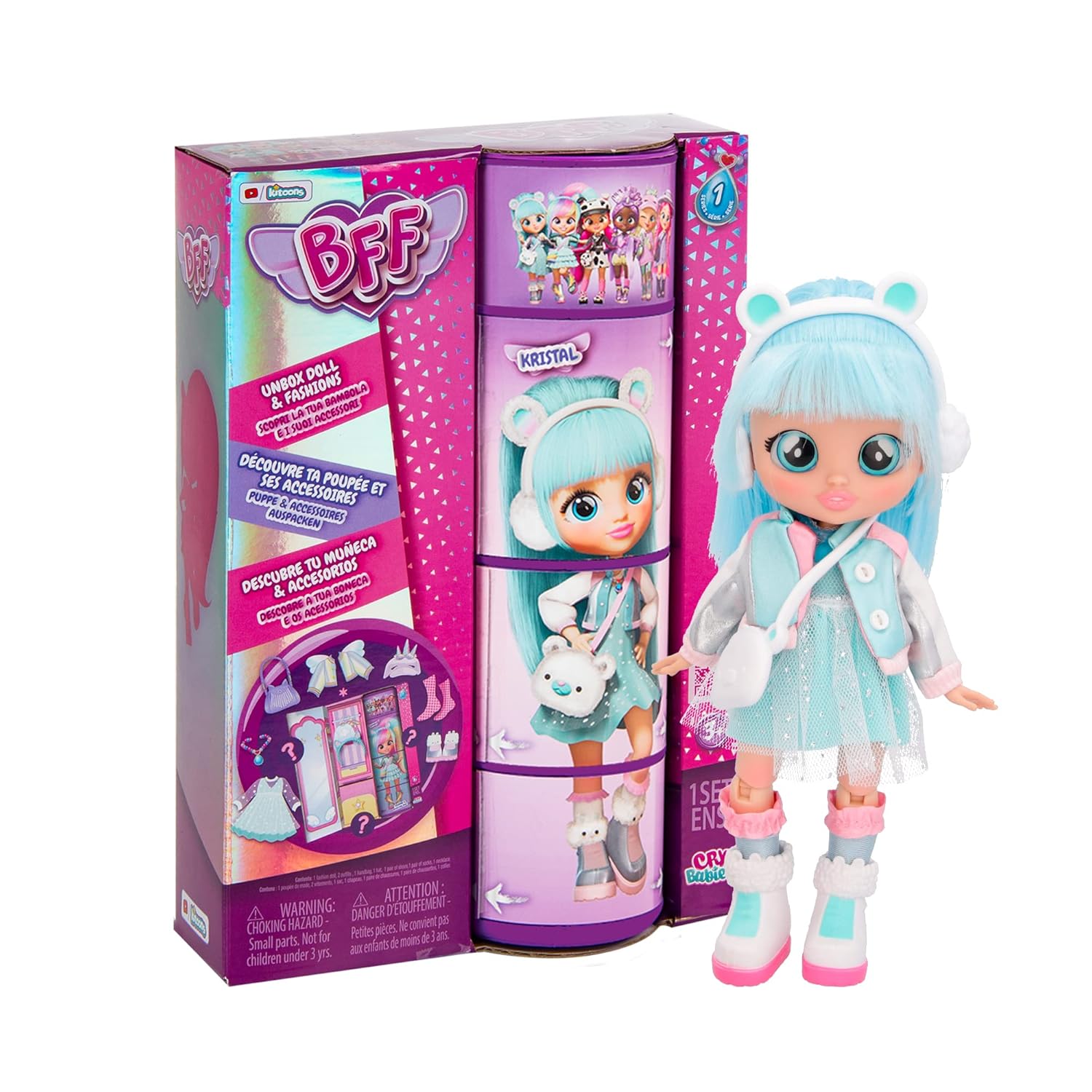 Cry Babies BFF Kristal Fashion Doll With Surprises Including Outfit and Accessories For Ages 3 And Up