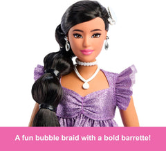 Barbie Deluxe Style #8 Black Hair in Braid in Metallic Purple Top and Sparkly Shorts Doll, Accessories for Kids Ages 4+