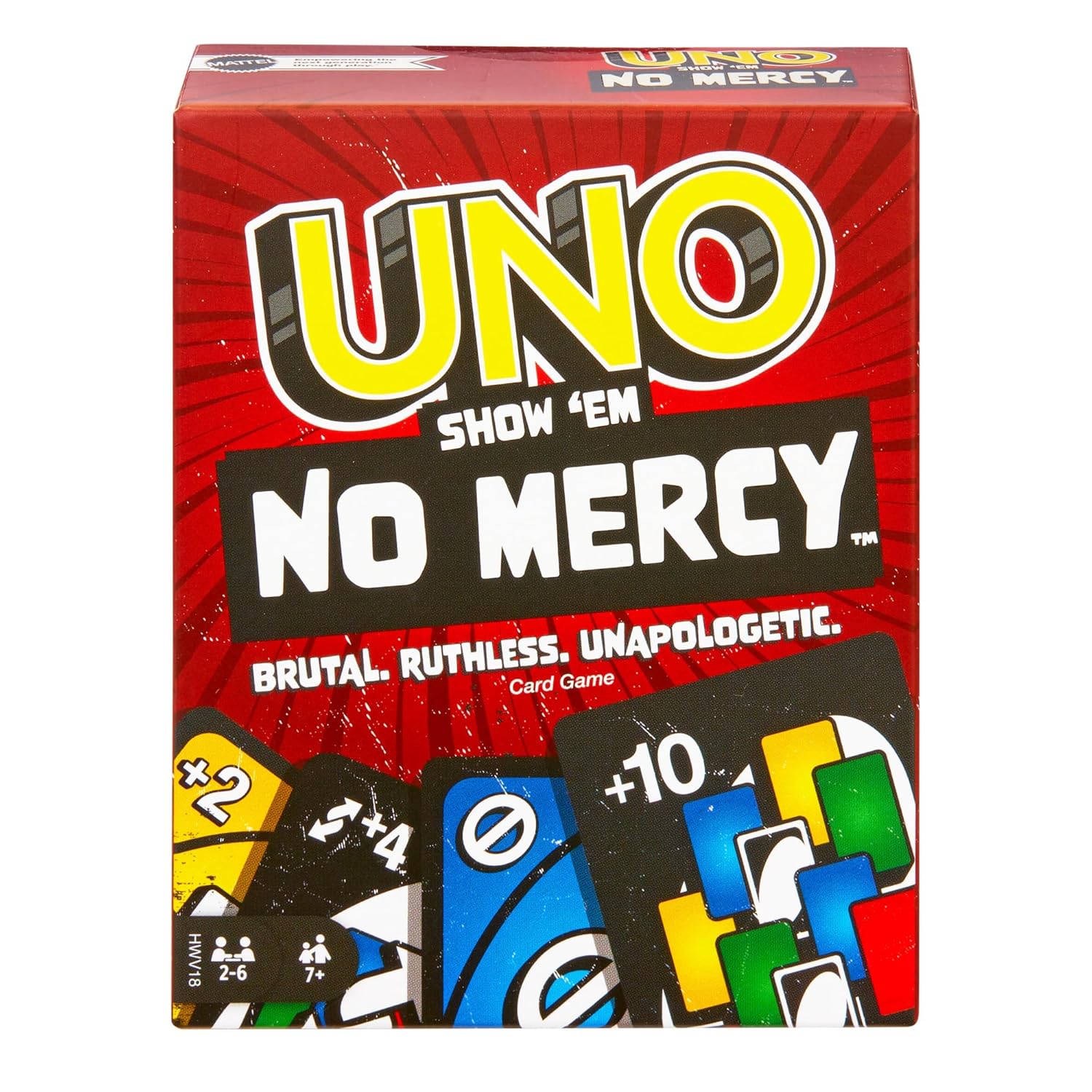 Mattel Games UNO Show ‘em No Mercy Card Game for Kids, Adults & Family Parties and Travel with Extra Cards, Special Rules and Tougher Penalties