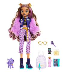 Monster High Clawdeen Wolf Doll with Pet Dog Crescent and Accessories Like Backpack, Planner, Snacks and More for Kids Ages 4+