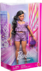 Barbie Deluxe Style #8 Black Hair in Braid in Metallic Purple Top and Sparkly Shorts Doll, Accessories for Kids Ages 4+