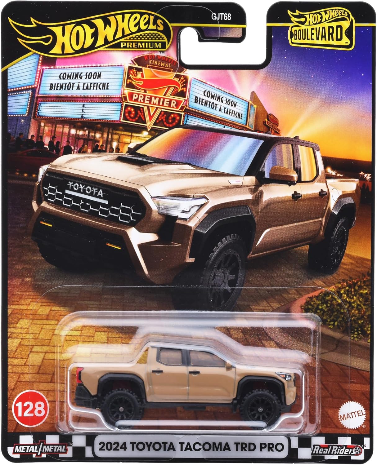 Hot Wheels Premium Boulevard 2024 Toyota Tacoma TRD Pro 1:64 Scale Sports Car with Full Metal Body Construction & Real Riders Tires for Collectors