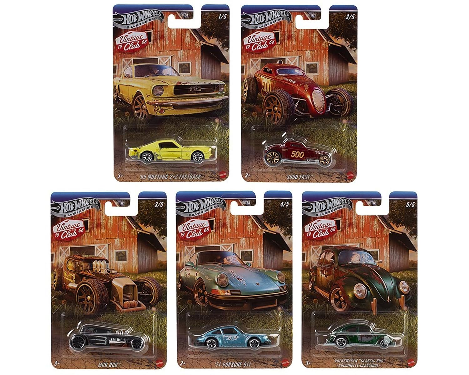 Hot Wheels 2026 Vintage Club Grand Prix Silver Celebration Series 1:64 Scale - Set Of 5 Cars