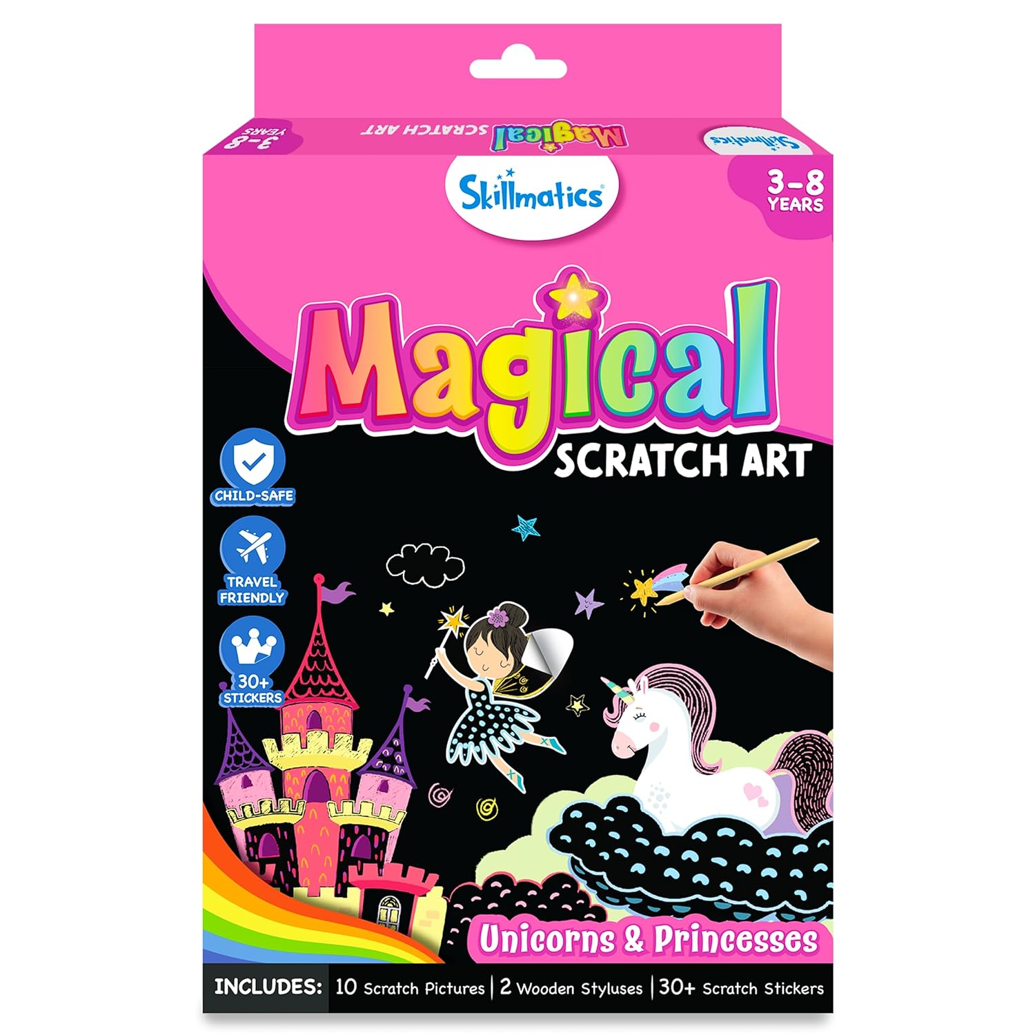 Skillmatics Magical Scratch Art Book - Unicorns & Princesses DIY Activity & Stickers Craft Kits for Ages 3 to 8 Years