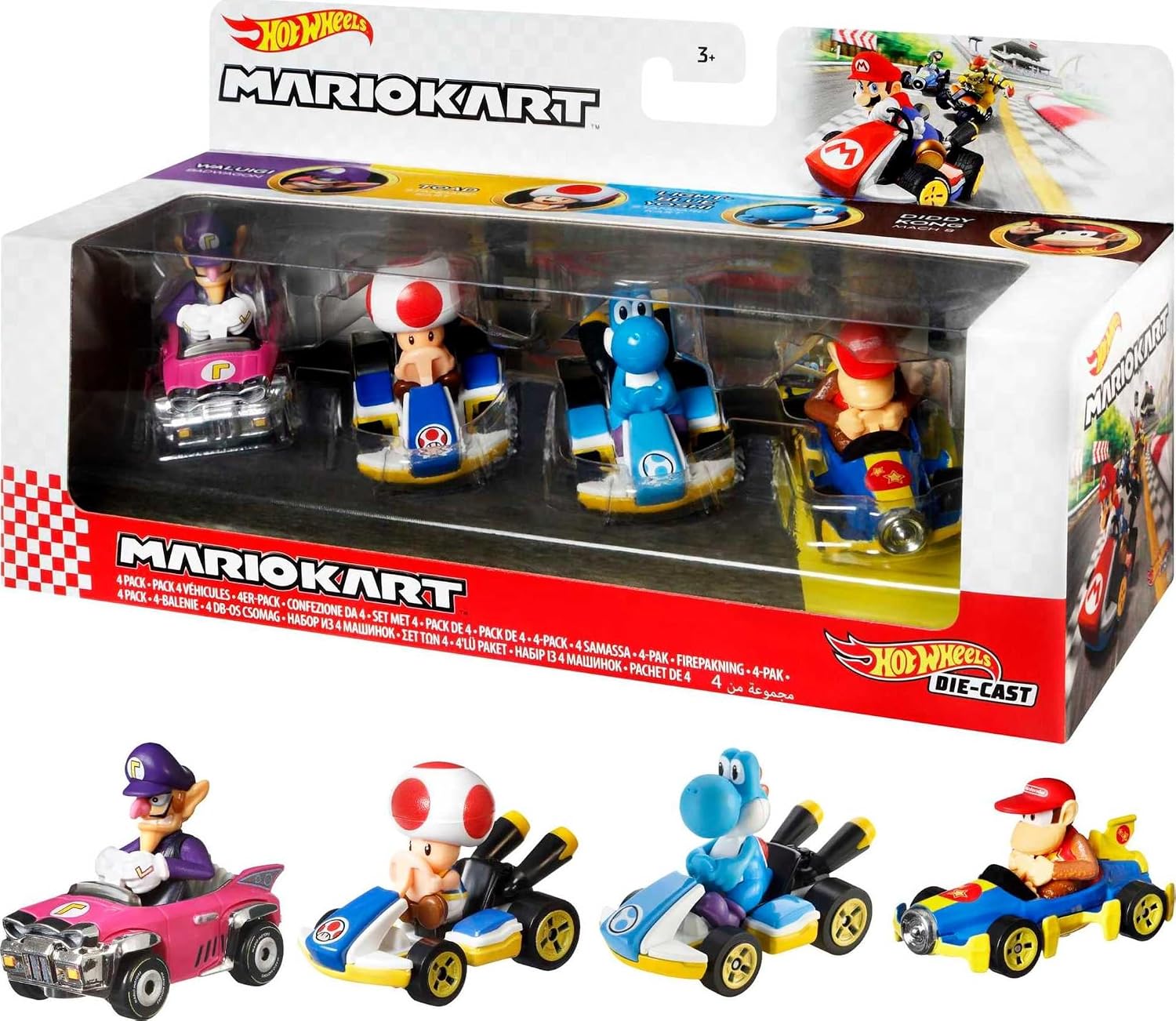 Hot Wheels Mario Kart #4 - 4 Fan-Favorite Characters Vehicle Collectible Gift Set for Kids & Fans Ages 3 Years Old & Up