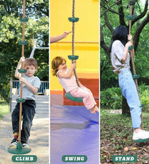 REZNOR Plastic Platforms Disc Tree Swing Seat Climbing Knot Rope With Carabiner Hook For Kids, Green