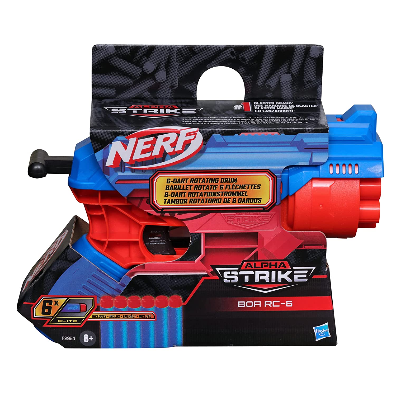 Nerf Alpha Strike Boa RC-6 Blaster with 6-Dart Rotating Drum,Fire 6 Darts in a Row Includes 6 Nerf Elite Darts