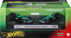 Hot Wheels Premium Formula 1 Toy Car 2-Pack, Set of 2 1:64 Scale Die-Cast Scale KICK Sauber F1 Team Racecars Featuring #27 Nico Hulkenberg & #5 Gabriel Bortoleto