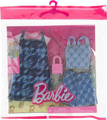 Barbie Fashion 2-Pack, Blue Denim Dress, Top, And Shorts, Pink Sunglasses And Purse