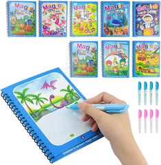 REZNOR Quick Dry Re-Usable Magic Coloring Water Book with Magic Pen (Random Design), Pack of 8