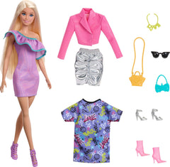 Barbie Blond Hair Doll with 3 Party-Themed Mix-and-Match Outfits Including Dresses, Purses and Heels for Ages 3 Years & Up