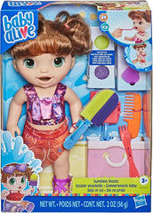 Baby Alive Sunshine Snacks Brown Hair Doll, Eats and Poops, Summer-Themed Waterplay Baby Doll for Kids Ages 3+