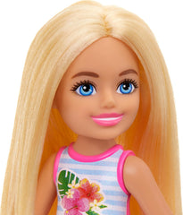 Barbie Chelsea Small Doll With Beach Swimsuit, Stripes & Floral Print, Blonde Hair & Blue Eyes For Kids Ages 3+