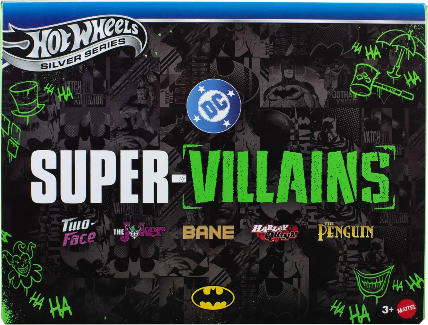 Hot Wheels Batman Set of 5 1:64 Scale Die-Cast Silver Series Super-Villain Vehicles Toy Cars with Enhanced Deco Execution & Authentic Details