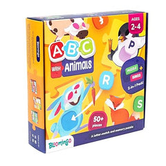 Bloomingo Learning Kit: ABC with Animals - Learn The Alphabets, Lowercase and Uppercase Letters with Fun Bingo Cards and Animal Puzzles