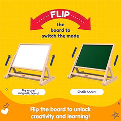 Funskool Giggles Draw N Write Desktop Slate, 4 in 1 Double Sided Board - Chalk Board & Dry Erase/Magnetic Board, Adjustable Angles, Magnetic Letters and Numbers, 3 Years
