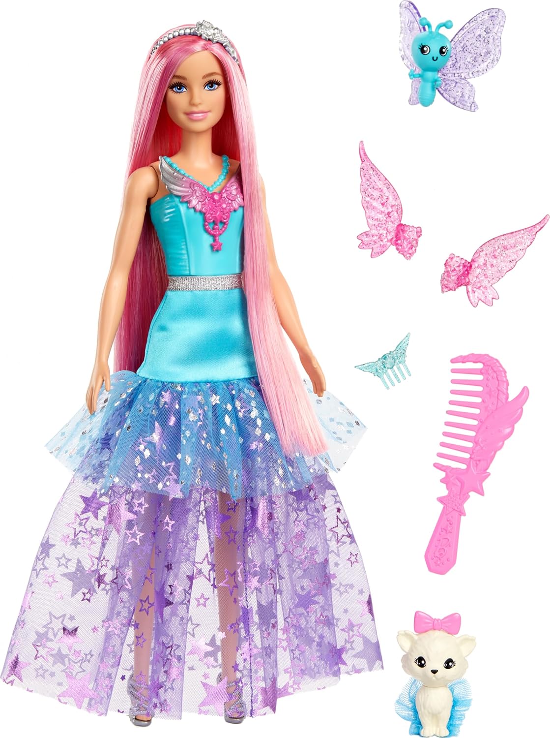 Barbie 7-inch Long Hair Malibu Doll with 2 Fantasy Pets & Dress, from A Touch of Magic for Kids Ages 3+