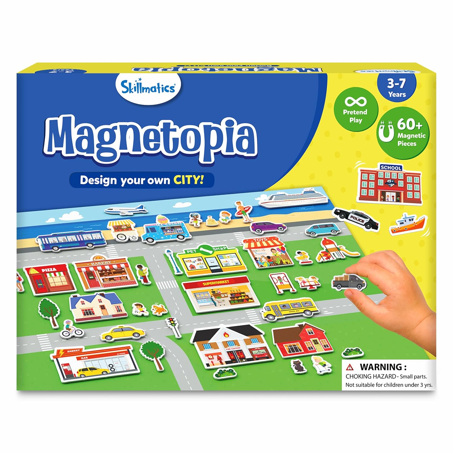 Skillmatics Creative Toy Magnetopia - Design Your City Interactive Pretend Play Set With 60+ Magnetic Pieces for Kids Ages 3 To 7 Years