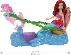 Disney Princess Ariel Mermaid Doll & Rolling Chariot with Removable Fashion Tail & Sebastian Figure Inspired by Disney The Little Mermaid Movie For Kids Ages 3+