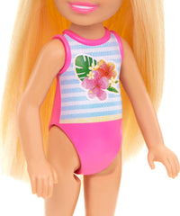 Barbie Chelsea Small Doll With Beach Swimsuit, Stripes & Floral Print, Blonde Hair & Blue Eyes For Kids Ages 3+