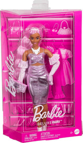 Barbie Deluxe Style Doll #1 in Barbiecore Outfit, Pink Hair and Glossy Pink Dress with Accessories for Kids Ages 4+