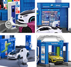Majorette Petrol Station ARAL Imaginative Role-Play Set Includes 1 Fuel Tanker, Features Fuel Pump & EV Charger, Car wash and Shop Suitable for 1:64 Scale Vehicles for Kids Ages 5 Years & Up