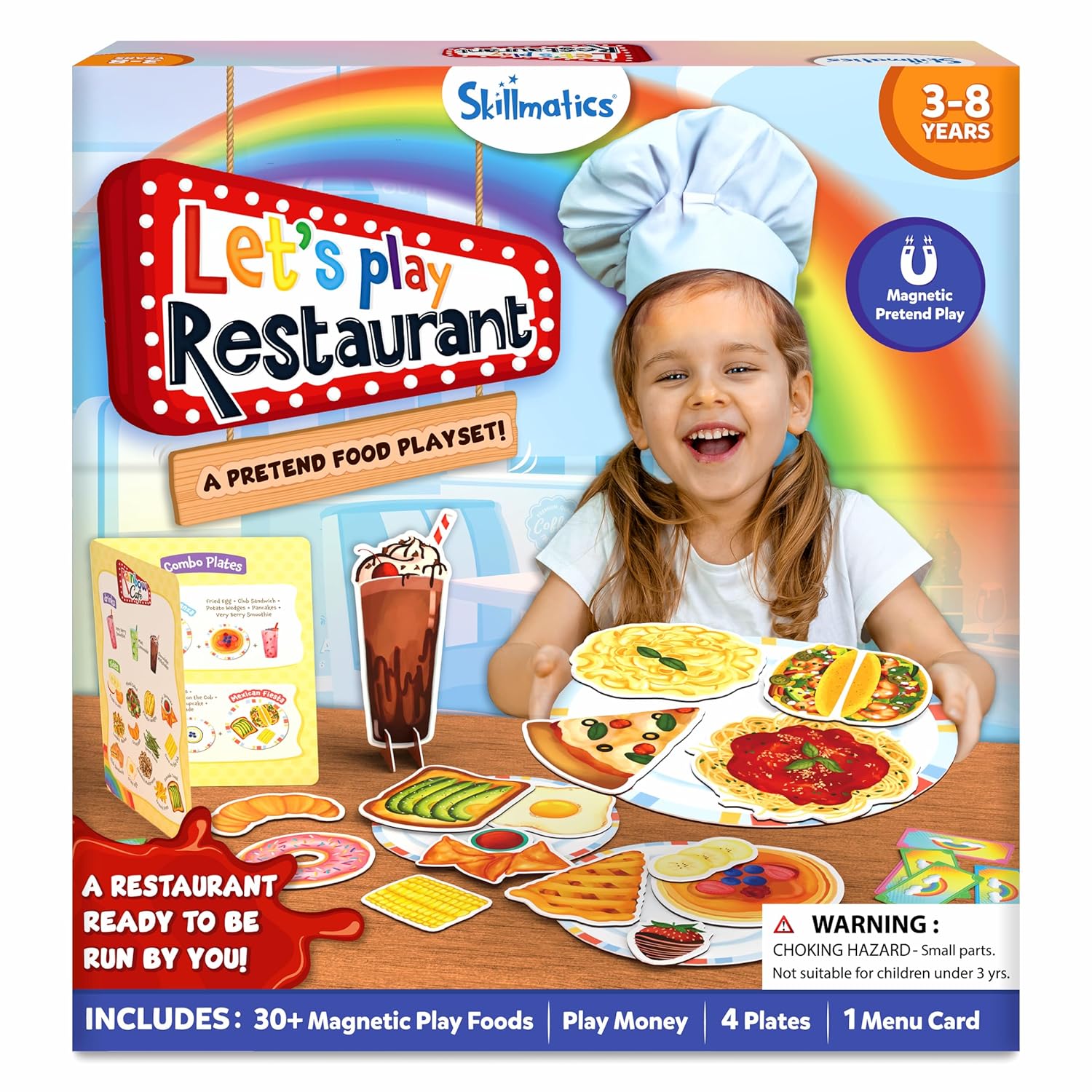 Skillmatics Let's Play Restaurant Pretend Play Food Playset With 30+ Magnetic Food Items for Kids Ages 3 To 8 Years