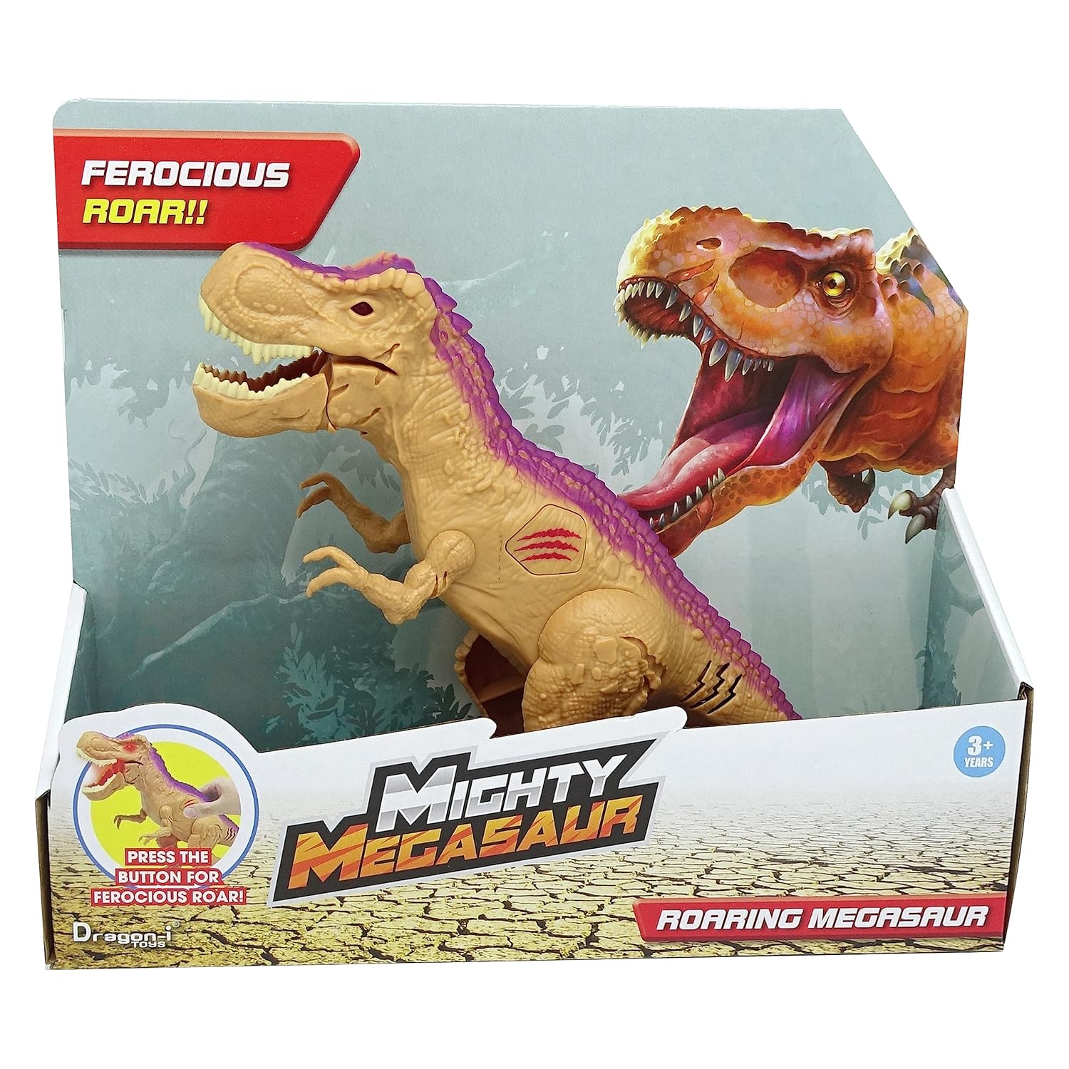 Dragon-I Mighty Megasaur Roaring T-Rex Dinosaur Action Figure for Kids Ages 3+, Brown