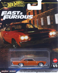 Hot Wheels Premium Car Fast & Furious 1970 Custom Plymouth Roadrunner, 1:64 Scale Die-Cast Car for Collectors Inspired by Fast & Furious Movie