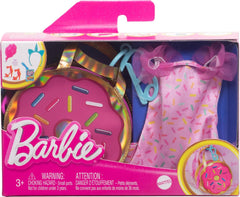 Barbie Clothes and Accessories, Deluxe Keychain Donut Bag with Pink Sprinkle Dress and Candy Themed Accessories for Kids Ages 3+