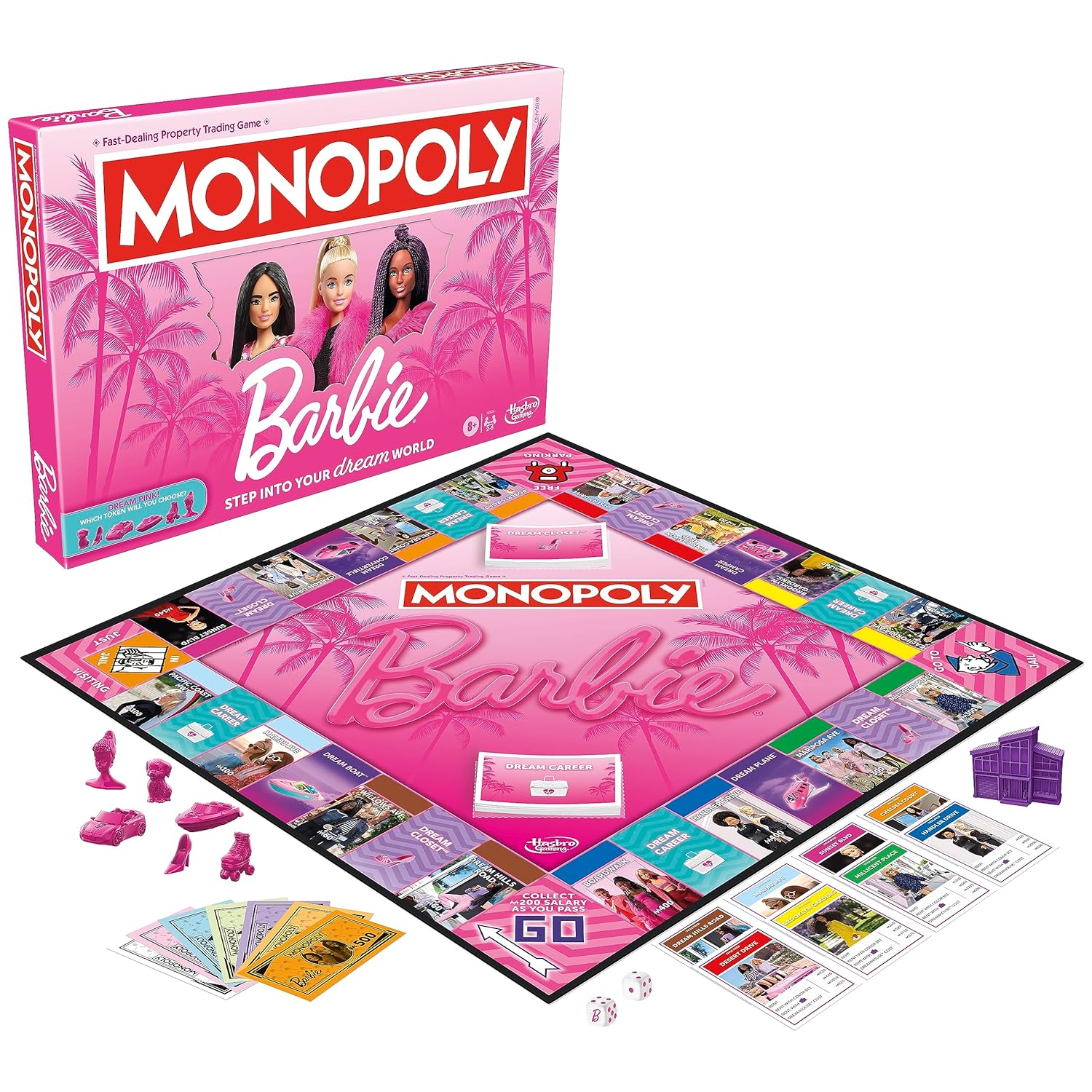 Monopoly Barbie Edition 2-6 Players Fun Family Board Game for Kids and Adults Ages 8+