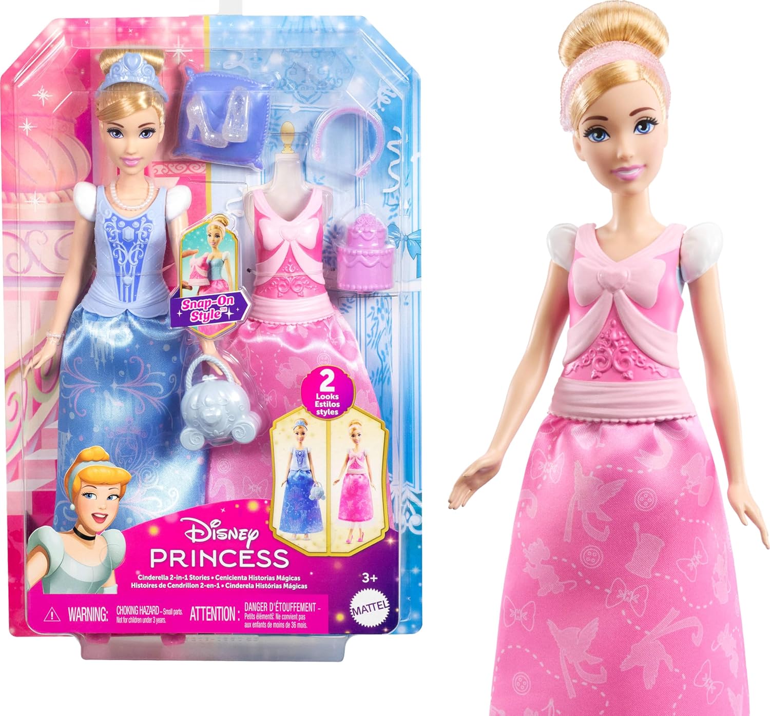 Disney Princess 2-In-1 Stories Cinderella Fashion Doll With 2 Snap-On Bodices, 2 Skirts & 9 Accessories For Kids Ages 3+