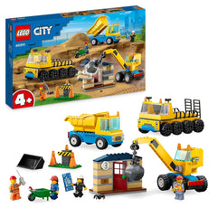 LEGO City Construction Trucks & Wrecking Ball Crane Building Kit For Ages 4+