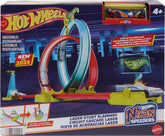 Hot Wheels Neon Speeders Track Set, Laser Stunt Slamway with 1 Hot Wheels Car, Tri-Colored Track, Connects to Other Sets, Easy Storage for Kids Ages 5+