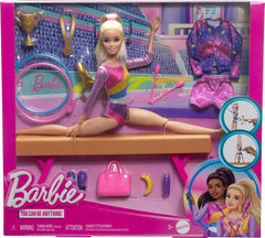 Barbie Gymnastics Doll & Accessories Playset with Blonde Fashion Doll, C-Clip for Flipping Action, Balance Beam, Warm-Up Suit & More for Kids Ages 3+