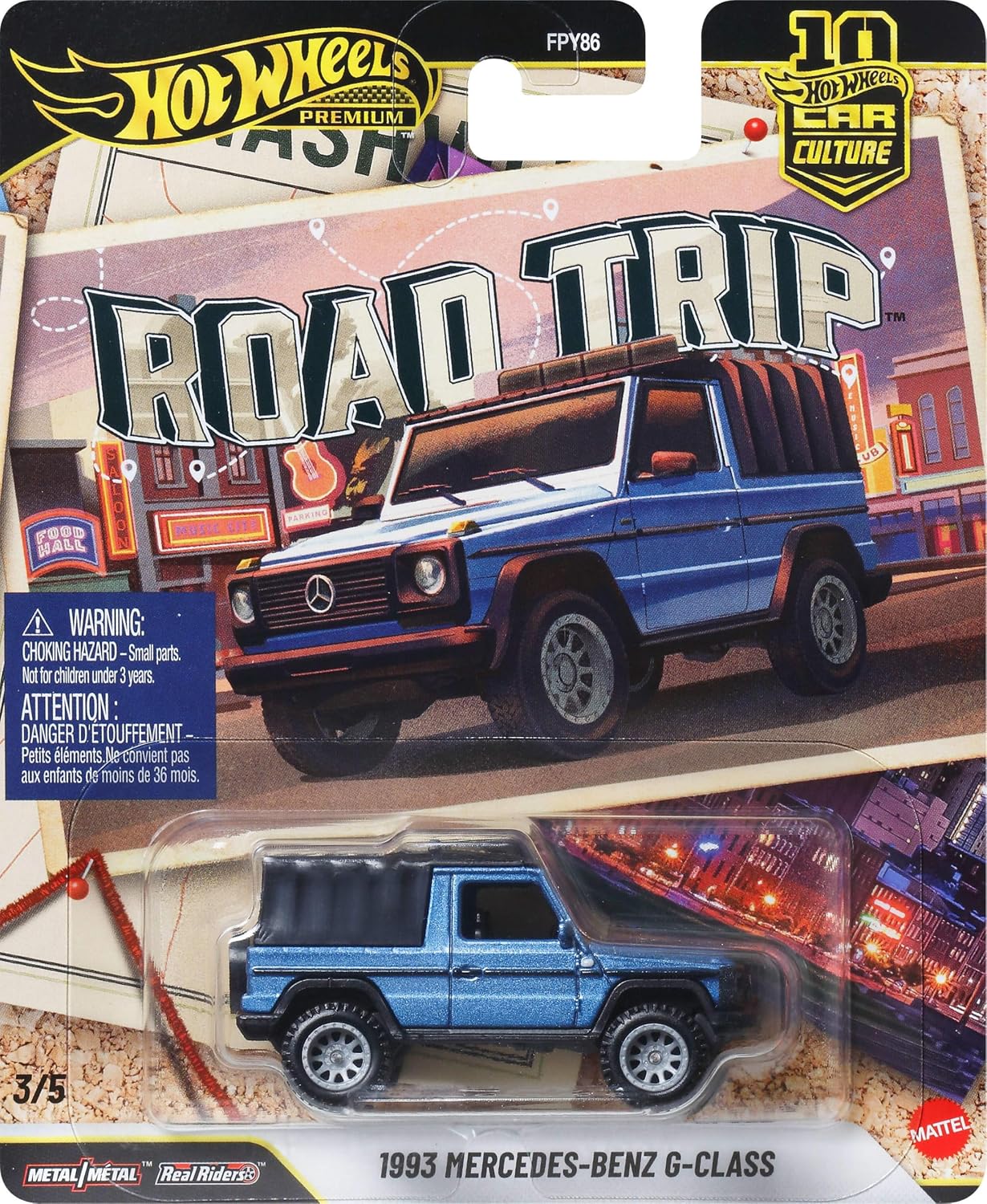 Hot Wheels Car Culture 1:64 Scale Premium Road Trip 1993 Mercedes-Benz G-Class Toy Car for Ages 4+