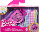 Barbie Clothes and Accessories, Deluxe Sunglasses-Shaped Bag with Keychain, Multicolor Gingham Dress and Summery Accessories for Kids Ages 3+