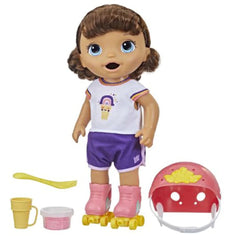 Baby Alive 12 Inch Roller Skate Brown Hair Doll, Eats and Poops Doll for Kids Ages 3+